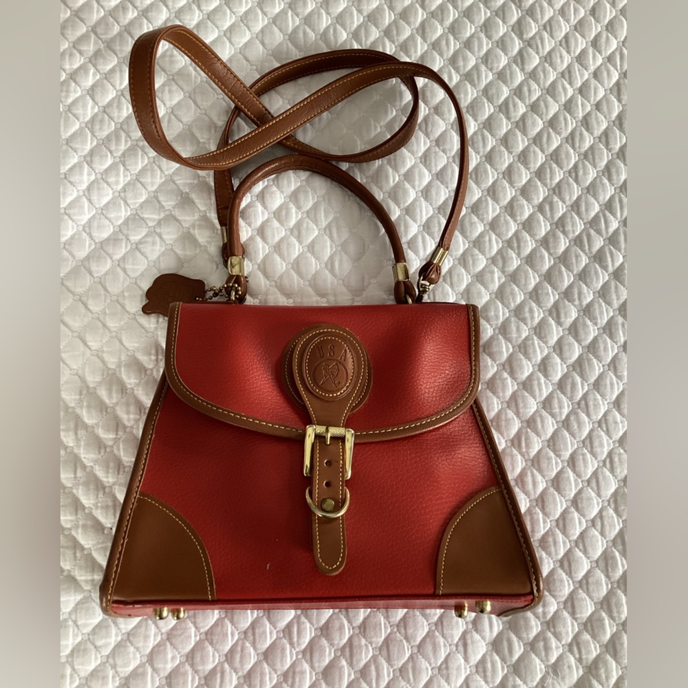 Vintage Pebble Leather Made In USA Red And Tan Shoulder Bag